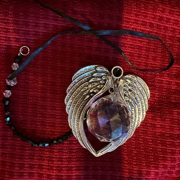 Angel wings with crystal hanging ornament. Your angel will be looking over you. - Picture 2 of 2
